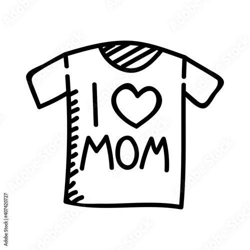 Mothers Day T-Shirt Hand Drawn Icon. Vector Design Illustration Sign.
