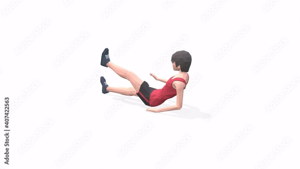 Woman exercise animation 3d model on a white background in the t-shirt. Low Poly Style. Turntable camera view Woman exercise animation 3d model on a white background in the t-shirt. Low Poly Style. Turntable camera view