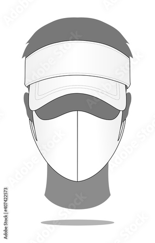 White Sun Visor Cap and Anti-Dust Face Mask Vector For Template