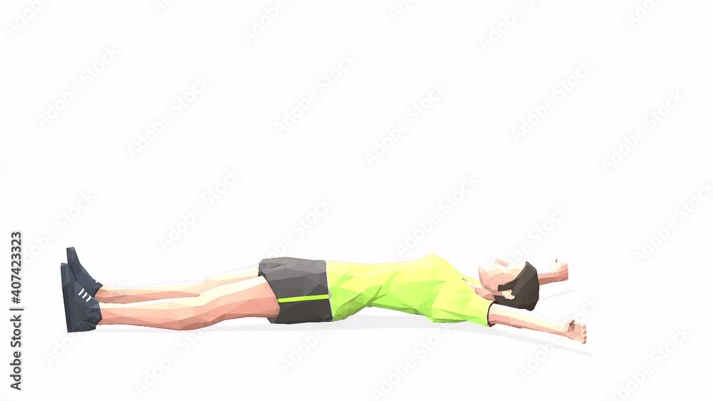 Woman exercise animation 3d model on a white background in the t-shirt. Low Poly Style. Turntable camera view Woman exercise animation 3d model on a white background in the t-shirt. Low Poly Style. Turntable camera view