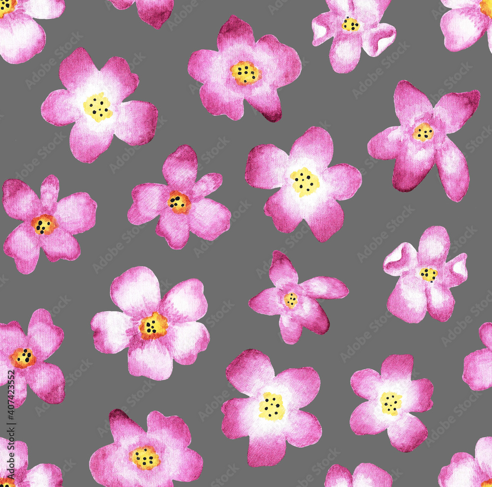 Pink flowers. Watercolor. Seamless pattern (3)