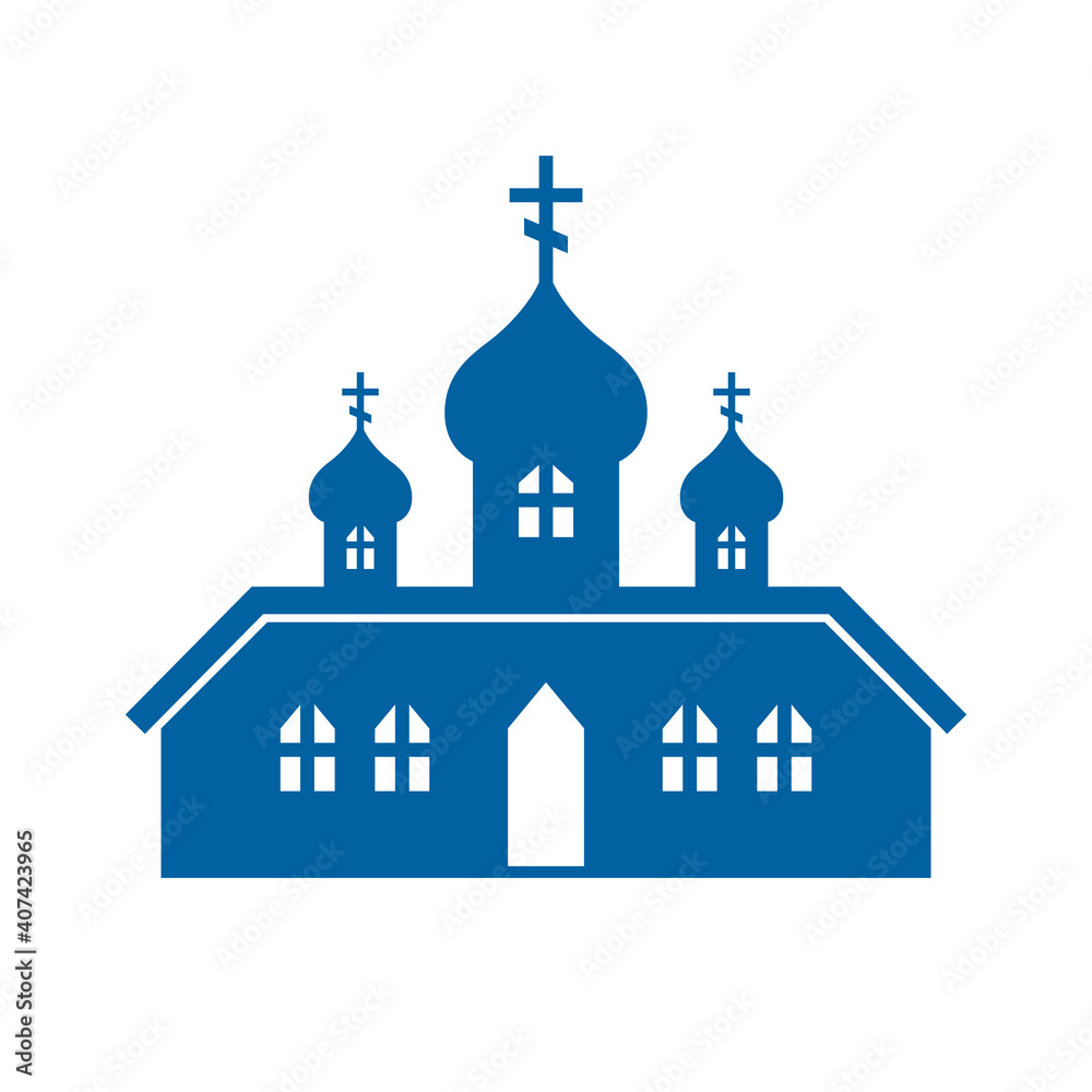 Christian Orthodox Church in blue colors. Isolated silhouette on a white background.