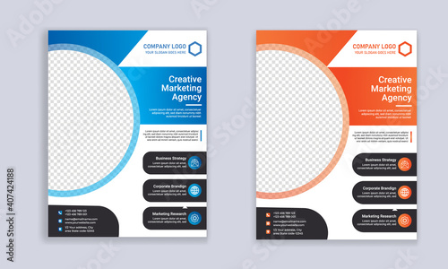 Corporate flyer design template.Two different trendy colors.