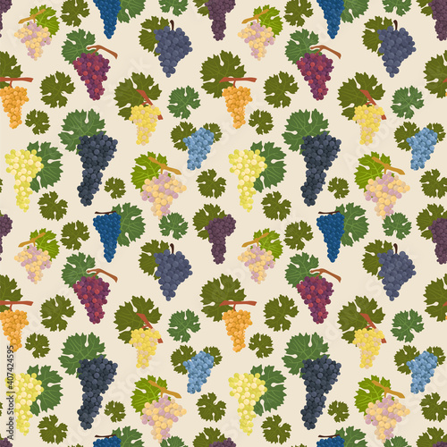Grapes varieties for wine seamless pattern