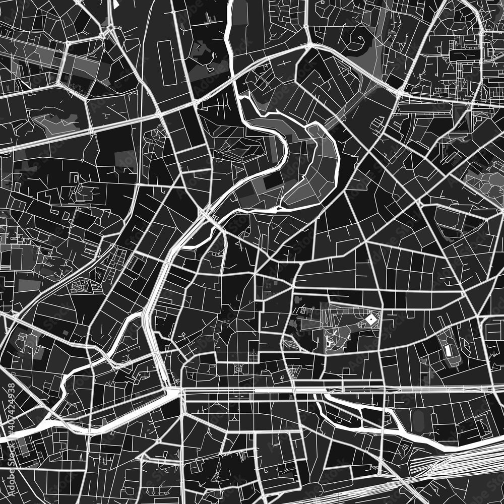 Rennes, France dark vector art map