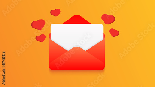 Love letter. White card with red paper envelope. Template, vector illustration