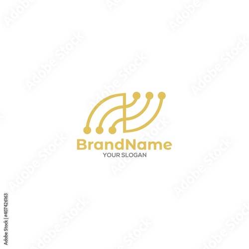 N Fiber Optics Logo Design Vector