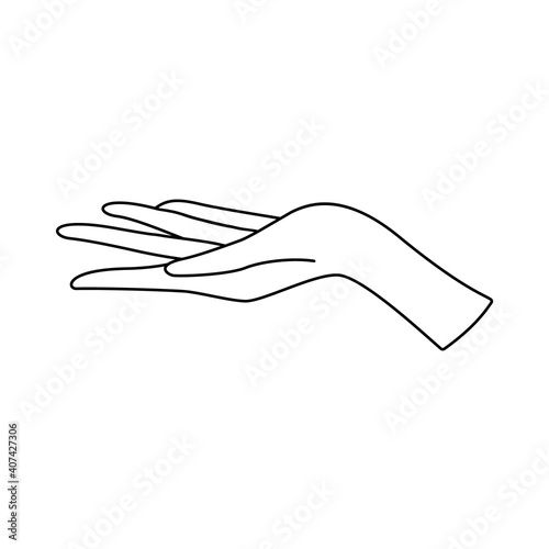 Line art vector illustration of woman's hand with beautiful long fingers. Witchery fortune telling astrology tarot concept. Logo element for beauty