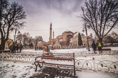 Snowy day in Sultanahmet Square