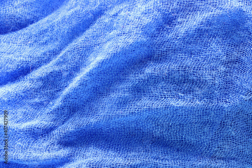 close-up of blue fabric texture background