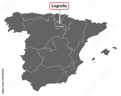 Landkarte von Spanien mit Ortsschild von Logrono