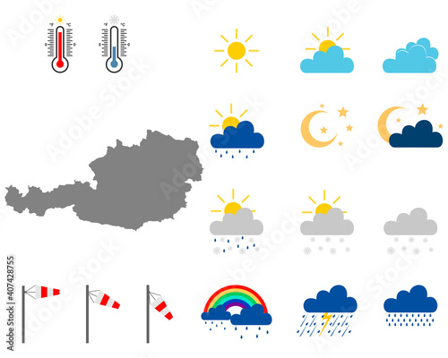 Karte von Österreich mit Wettersymbolen