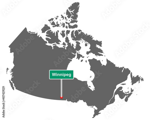 Landkarte von Kanada mit Ortsschild von Winnipeg