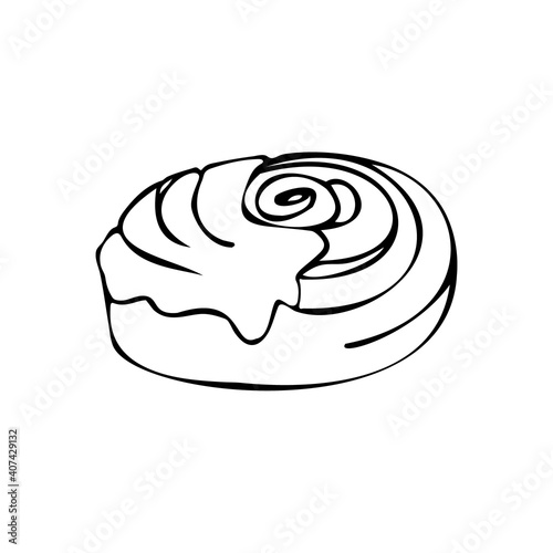 Roll Cinnabon cinnamon and sugar, homemade sweet traditional dessert buns with white cream sauce