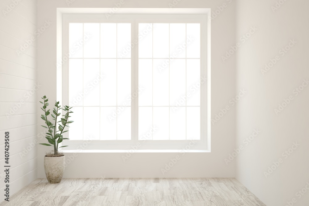 Fototapeta premium White empty room. Scandinavian interior design. 3D illustration