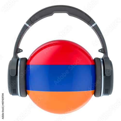 Headphones with Armenian flag, 3D rendering
