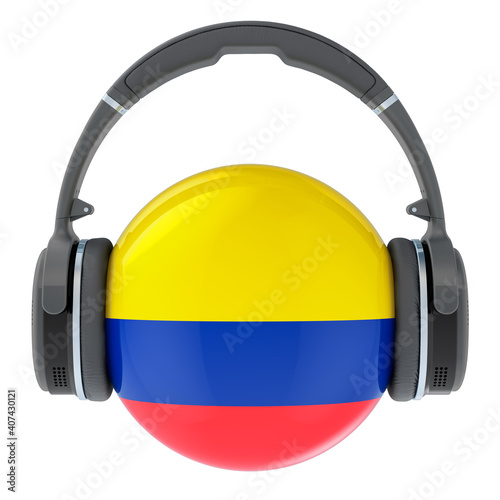 Headphones with Colombian flag, 3D rendering