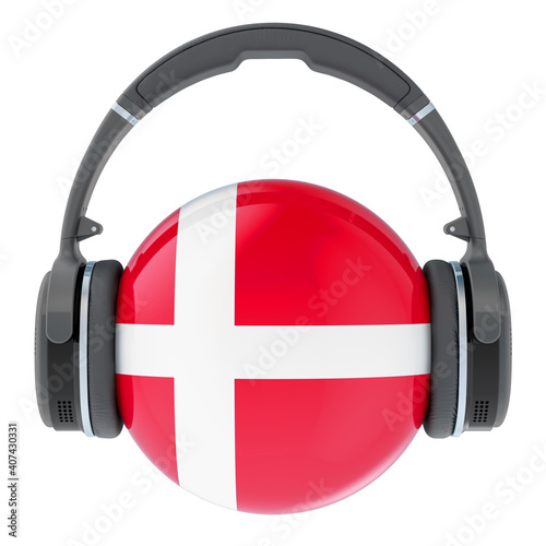 Headphones with Danish flag, 3D rendering