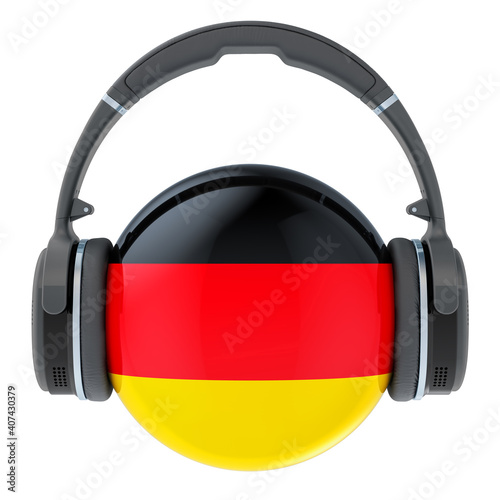 Headphones with Deutsch flag, 3D rendering