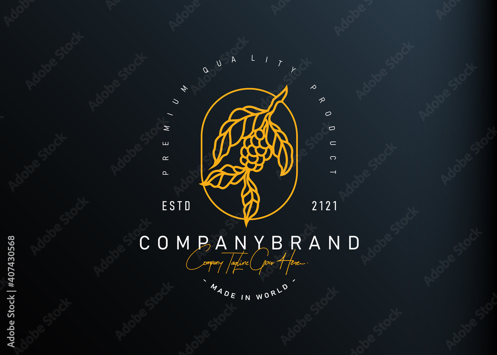Fototapeta premium Coffee branch logo design. Vector illustration of luxury coffee branch monoline design. Vintage logo design vector line icon template