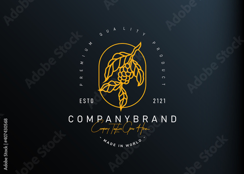 Coffee branch logo design. Vector illustration of luxury coffee branch monoline design. Vintage logo design vector line icon template