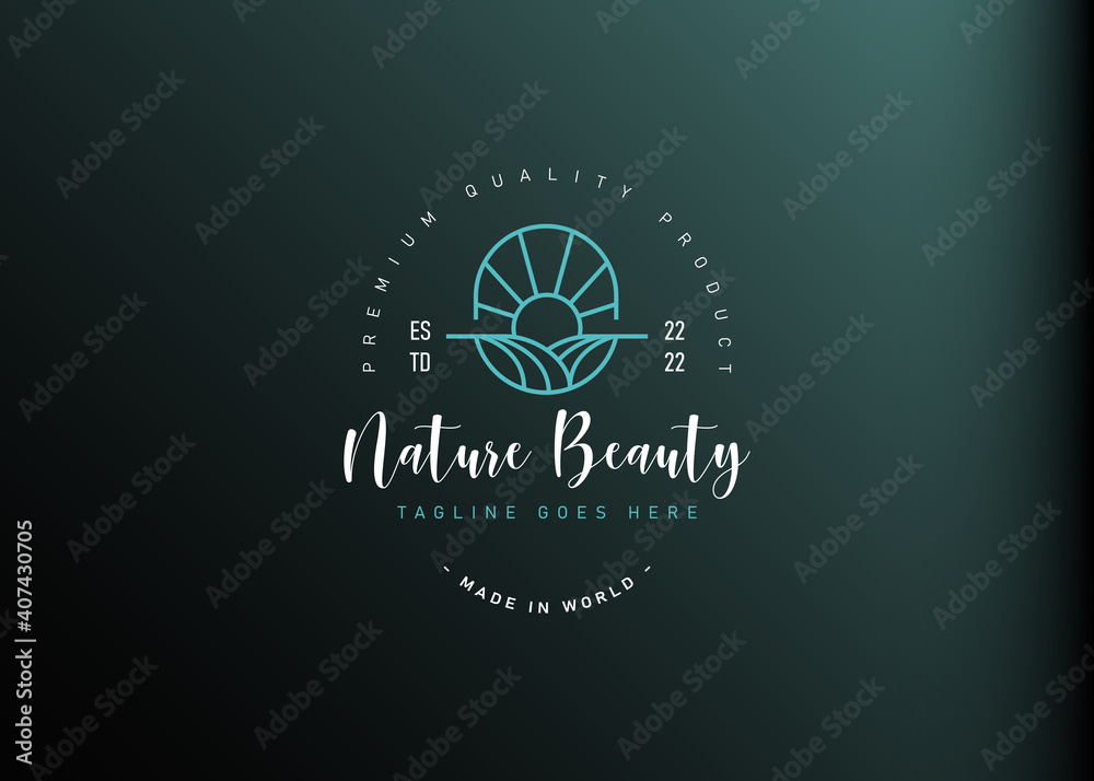 Hill and sun logo design. Vector illustration of abstract hill and sun monoline design. Vintage logo design vector line icon template Hill and sun logo design. Vector illustration of abstract hill and sun monoline design. Vintage logo design vector line icon template