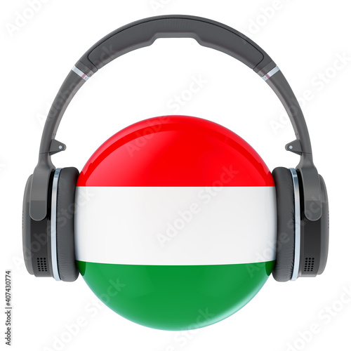 Headphones with Hungarian flag, 3D rendering