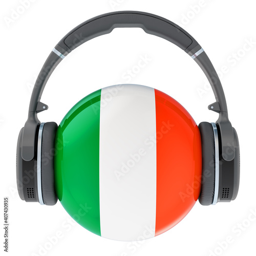 Headphones with Irish flag, 3D rendering