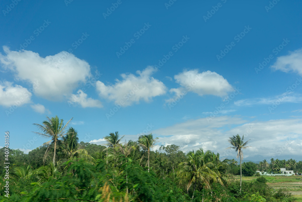 Outdoor blue sky white clouds and rural scenery