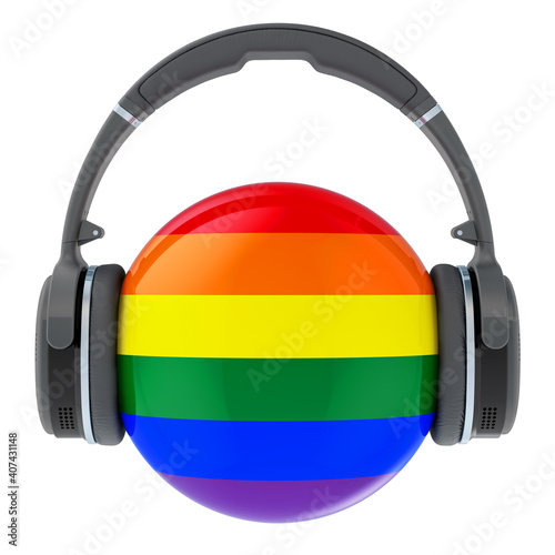 Headphones with LGBT flag, 3D rendering