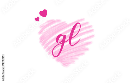 gl g l Letter Logo with Heart Shape Love Design Valentines Day Concept. 