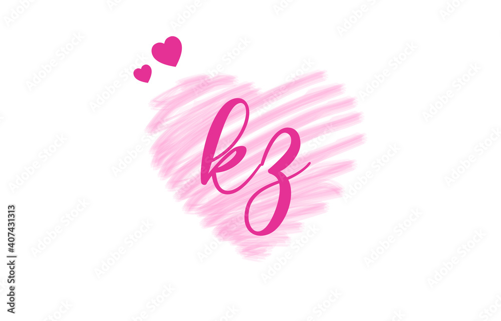 kz k z Letter Logo with Heart Shape Love Design Valentines Day Concept.
