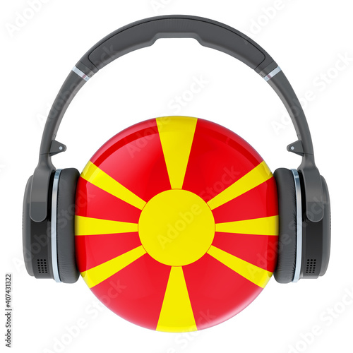 Headphones with Macedonian flag, 3D rendering