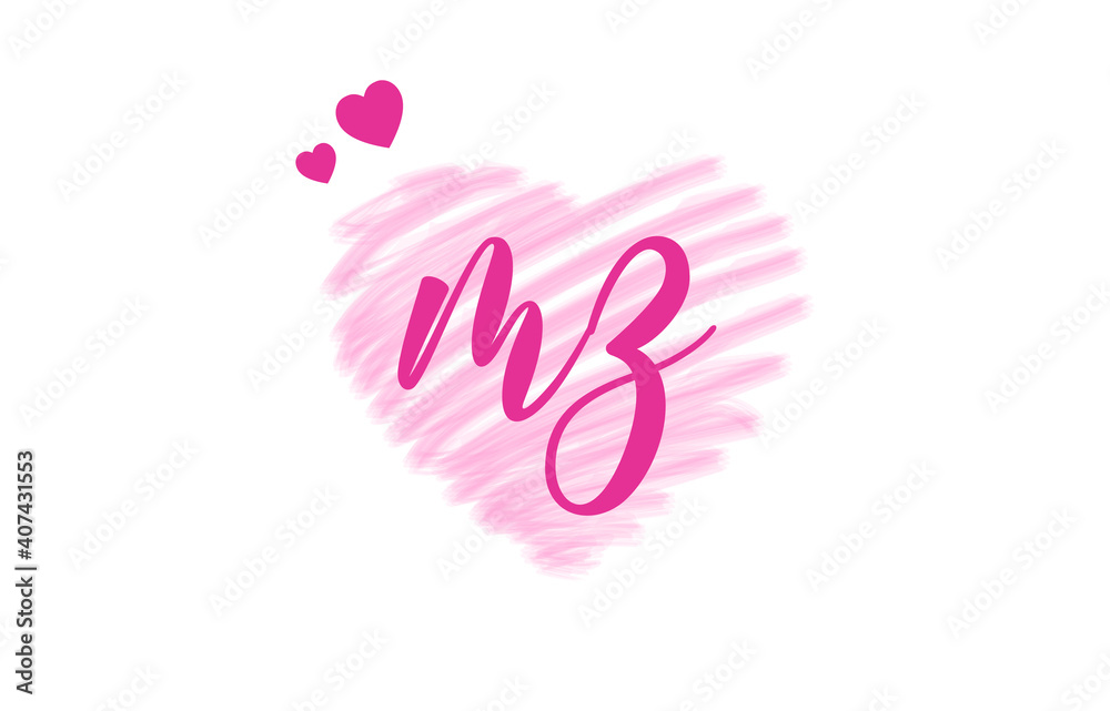 mz m z Letter Logo with Heart Shape Love Design Valentines Day Concept.

