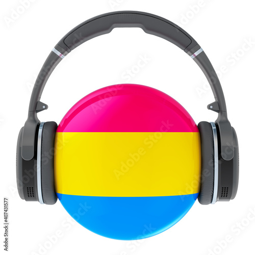 Headphones with pansexual flag, 3D rendering
