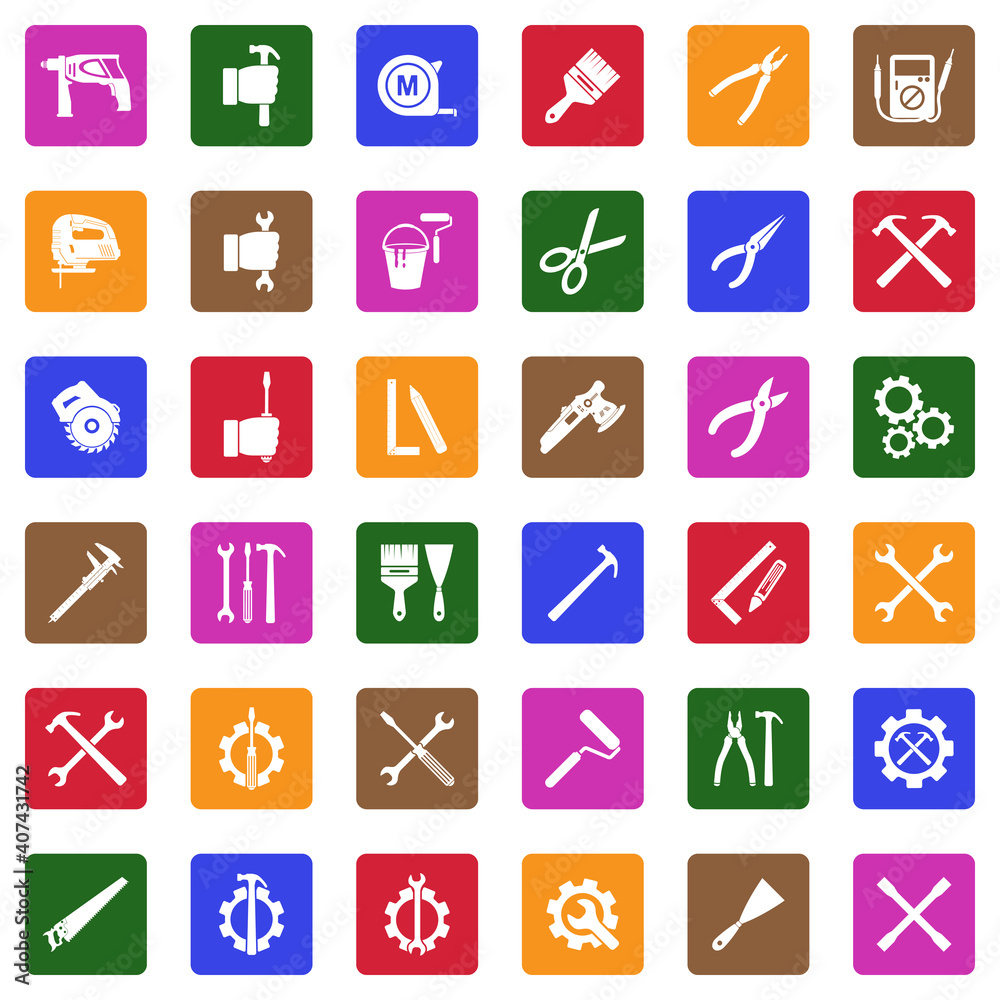 Repairman Icons. White Flat Design In Square. Vector Illustration. Repairman Icons. White Flat Design In Square. Vector Illustration.