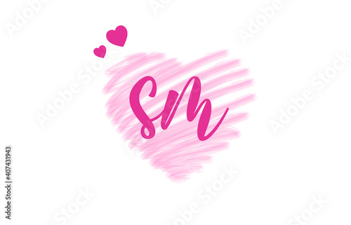 sm s m Letter Logo with Heart Shape Love Design Valentines Day Concept.
