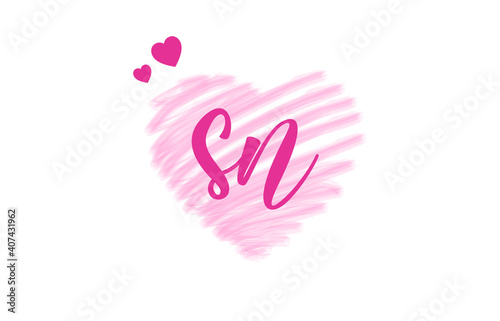 sn s n Letter Logo with Heart Shape Love Design Valentines Day Concept.
