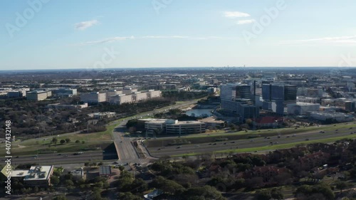 The North side of the Domain, Austin, with mopac expressway in the foreground - reverse movement mid-morning photo