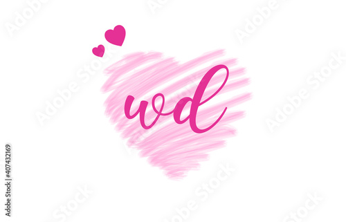 wd w d Letter Logo with Heart Shape Love Design Valentines Day Concept. 