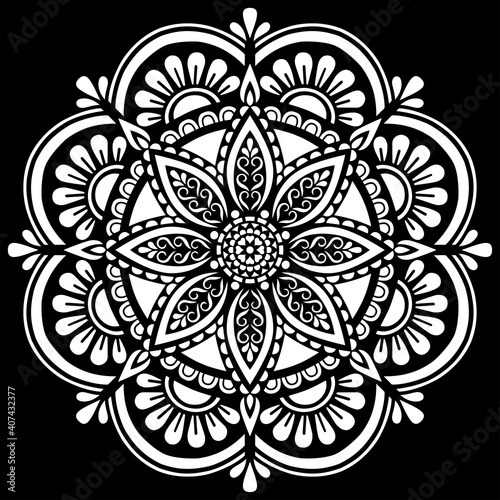 White mandala on black Pattern Stencil Doodles Sketch