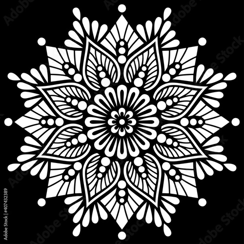 White mandala on black Pattern Stencil Doodles Sketch