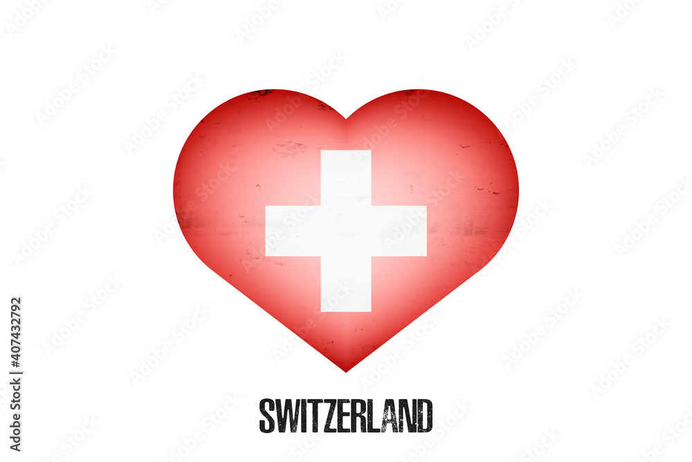 Heart with Swiss national flag colors. Flag of Switzerland in the form of a heart made on an isolated background. Design pattern for greeting card on an Valentines day. Vector illustration Heart with Swiss national flag colors. Flag of Switzerland in the form of a heart made on an isolated background. Design pattern for greeting card on an Valentines day. Vector illustration