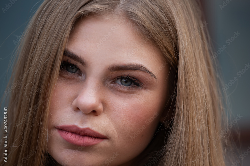 Close-up face of European girl, close up Close-up face of European girl, close up