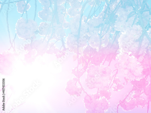 pink sakura flowers on pastel colors background
