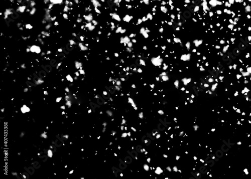 real snow background black abstract texture, snowflakes falling in the sky, overlay on any object