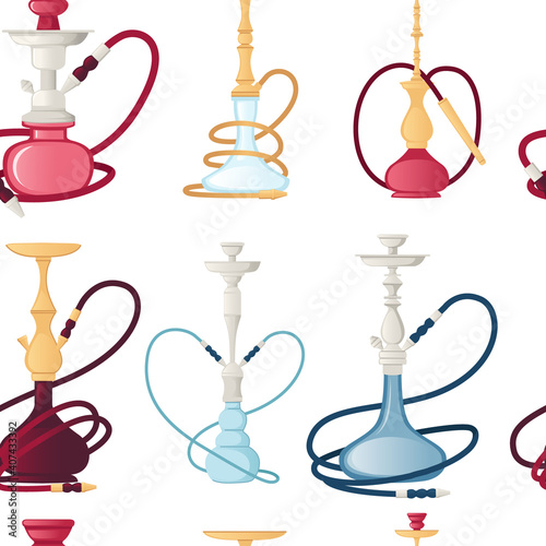 Seamless pattern of modern and classic hookah unhealthy tool for smoking vector illustration