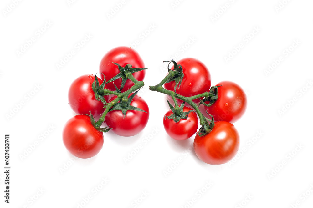 Top view of bunch of fresh tomatoes on white background Top view of bunch of fresh tomatoes on white background