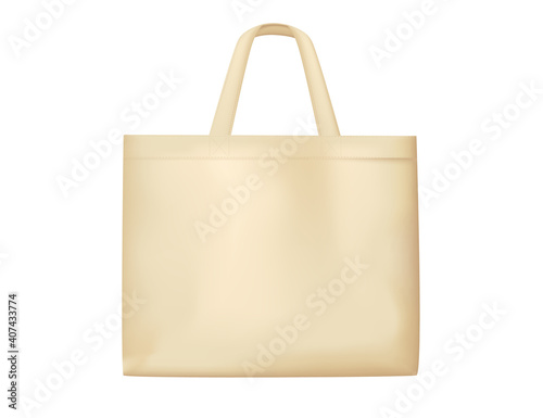 Yellow cloth cotton bag for eco shopping realistic vector illustration on white background