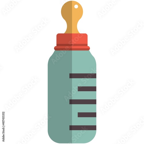 Baby milk bottle icon, flat vector isolated illustration. Feeding bottle with nipple for breastfed babies.